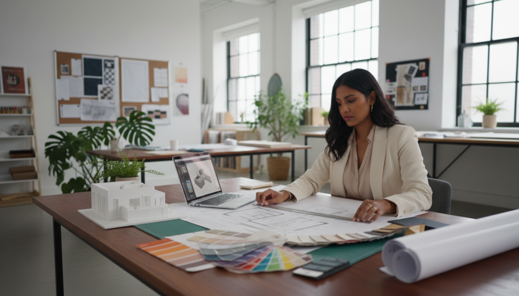 interior designer working on space planning project interior designer working on space planning project